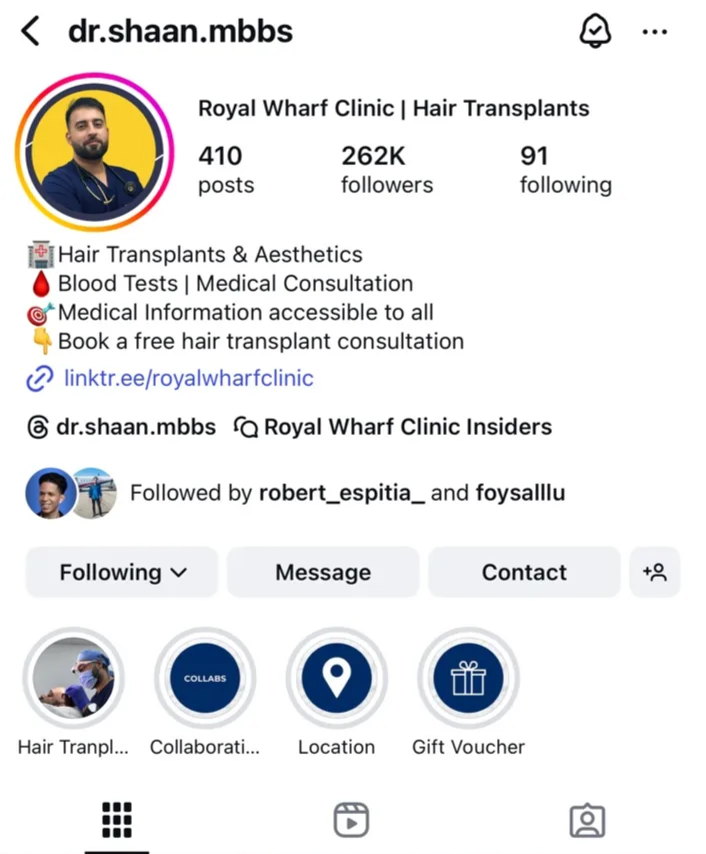 Instagram after: 410 posts, 262K followers, verified profile